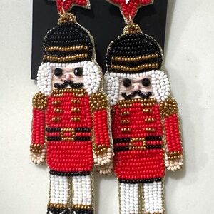 Beaded Nutcracker Holiday Earrings – Festive Christmas Statement Jewelry
